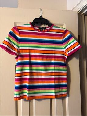 Ralph Lauren Petite Multi-colored Striped Short Sleeve Top Size PM